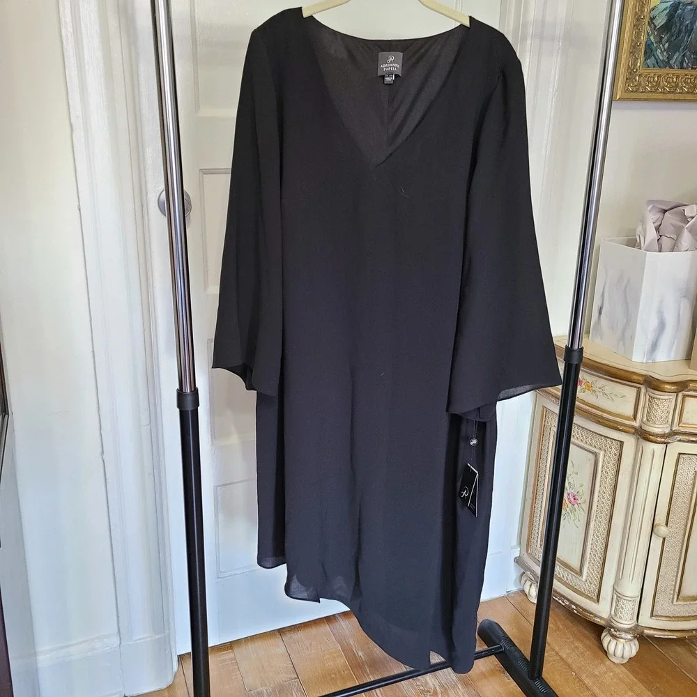 Adrianna Papell Asymmetrical Cut 3/4 Sleeves Black Evening Dress 16W NWT - Picture 4 of 12